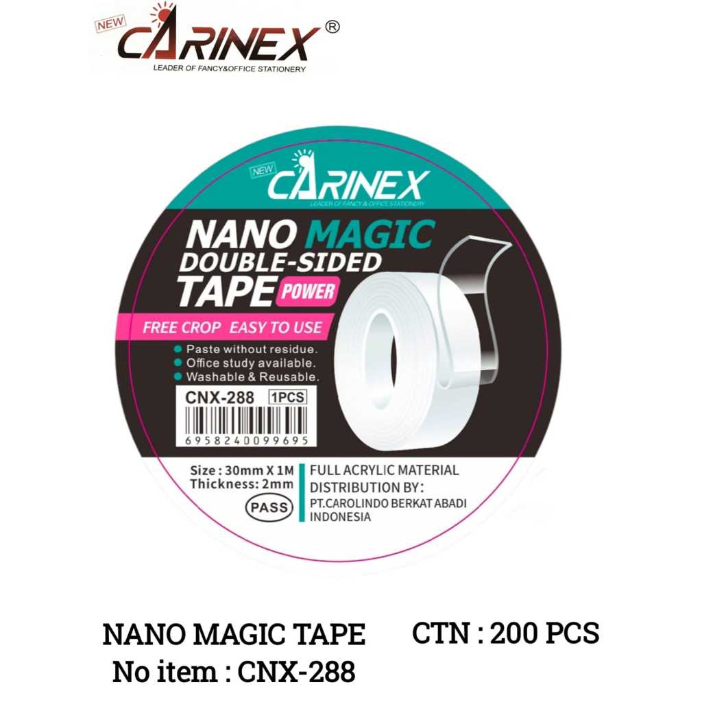 

(1 Pcs) Double Tape Nano 30 mm x 1 Meter Carinex CNX-288 / Selotip Nano Magic Bening Transparan