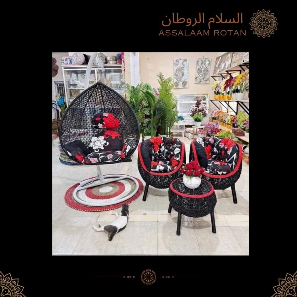 Set Kursi Ayunan Gantung Pier dan Kursi Teras Brekele Rotan Sintetis Include Jok Bantal Dudukan