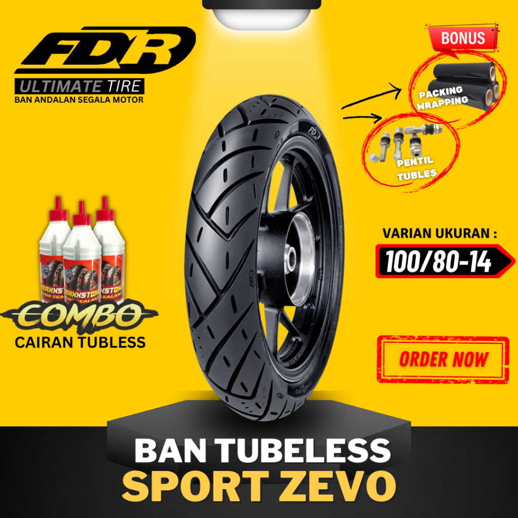 [BAYAR DI TEMPAT] BAN FDR TUBELESS SPORT ZEVO ( 100/80-14 ) RING 14 / BAN LUAR TUBLES FDR SPORT ZEVO