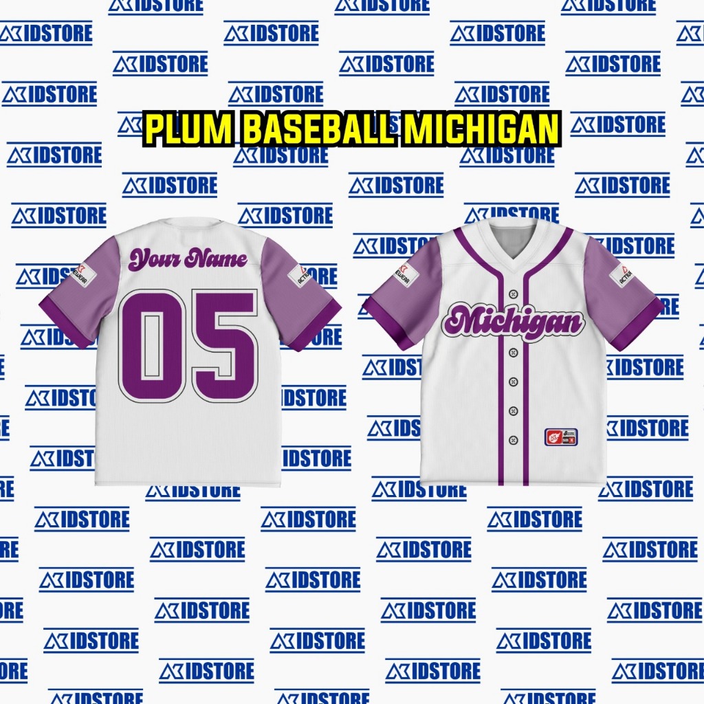 JERSEY OVERSIZE PLUM BASSBALL MICHIGAN FULL PRINTING