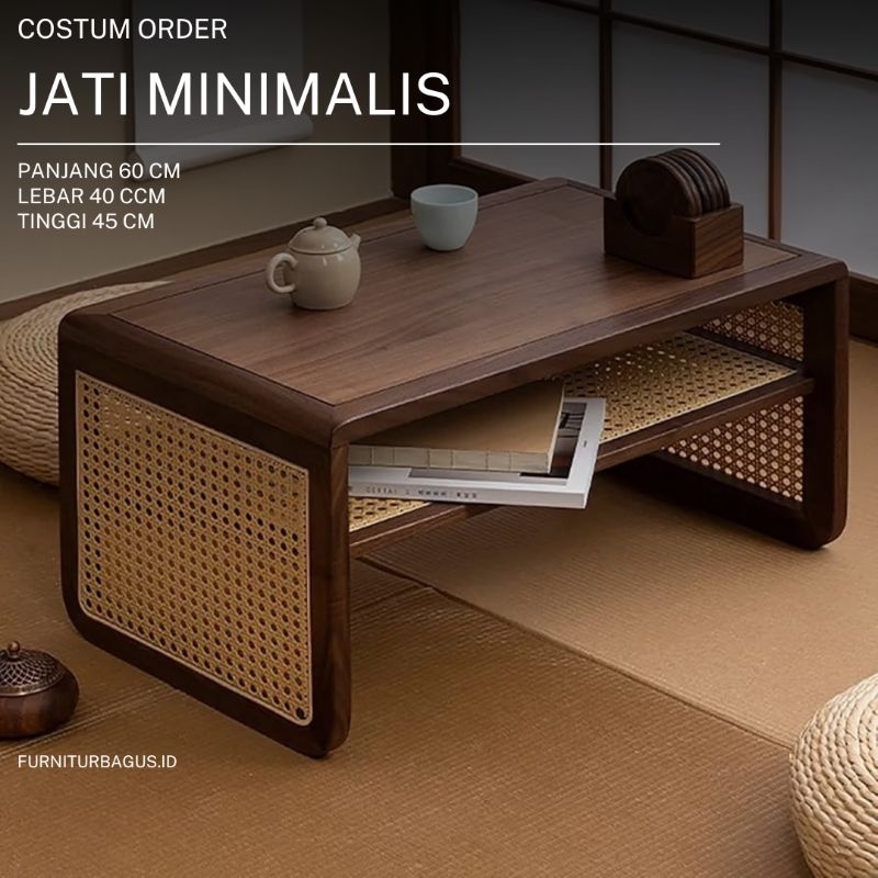 Meja Jepang Minimalis / Meja Lesehan Jepang / Meja Lesehan Jati Rotan / Coffe Table Lesehan
