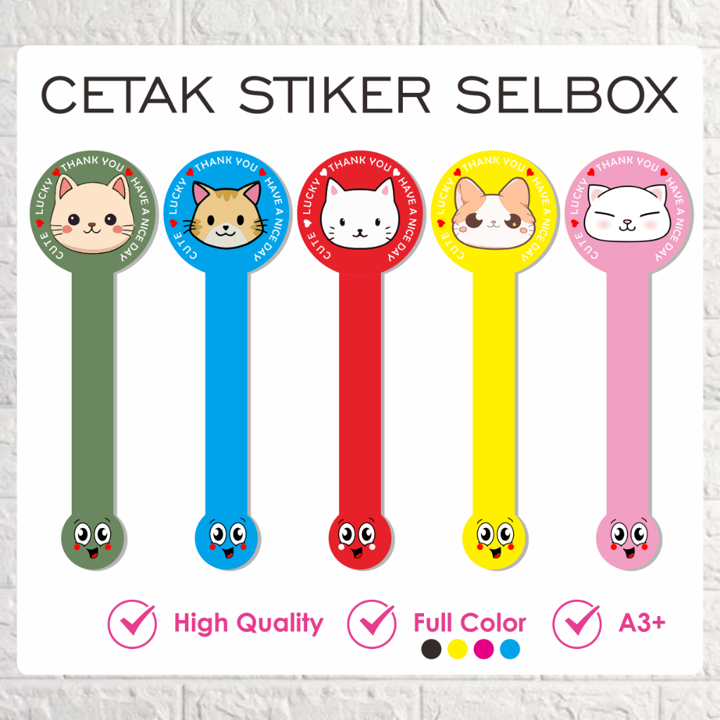 

cetak stiker label selbox custome (sesuai keinginan) + cutting kiscutt + free desain + bebas desain