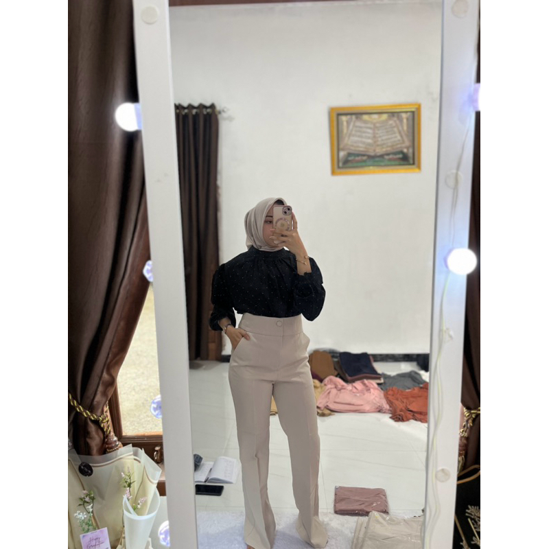 blouse hitam polkadot import