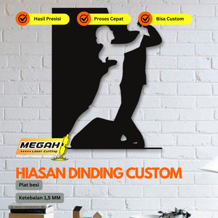 Hiasan Dinding Plat Besi Laser Cutting Tempahan - 1 MM, 40 CM x 40 CM