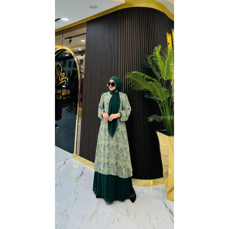 GAMIS LAYLA SET JILBAB motif bunga hijau