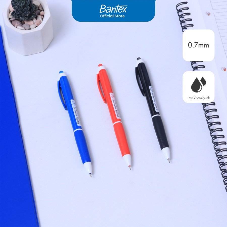 

Bantex Ballpoint 0.7 mm / Pulpen Tinta Warna Hitam Low Viscosity Ink Pegangan Karet Lembut BG6002