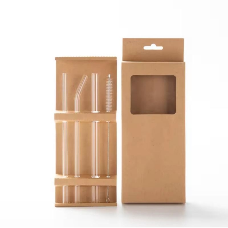 Sedotan Kaca Bening Transparan Pyrex Reusable / Sedotan kaca Estetik (set 4pcs)