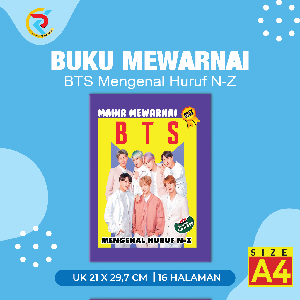 Buku mewarnai anak seri 2 "BTS : MENGENAL HURUF N - Z". Ukuran A4