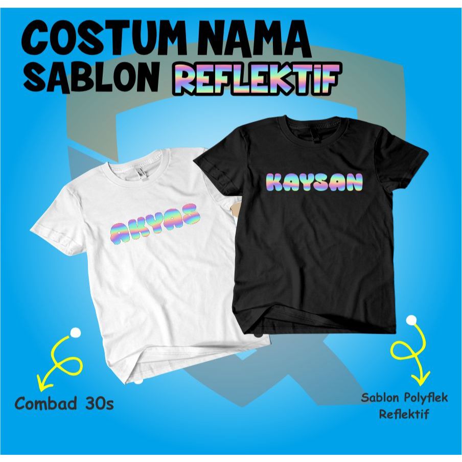 Kaos Sablon Reflektif Anak Costum Nama Menyala Dalam Gelap Pria Wanita / Kaos Reflektif Rainbow