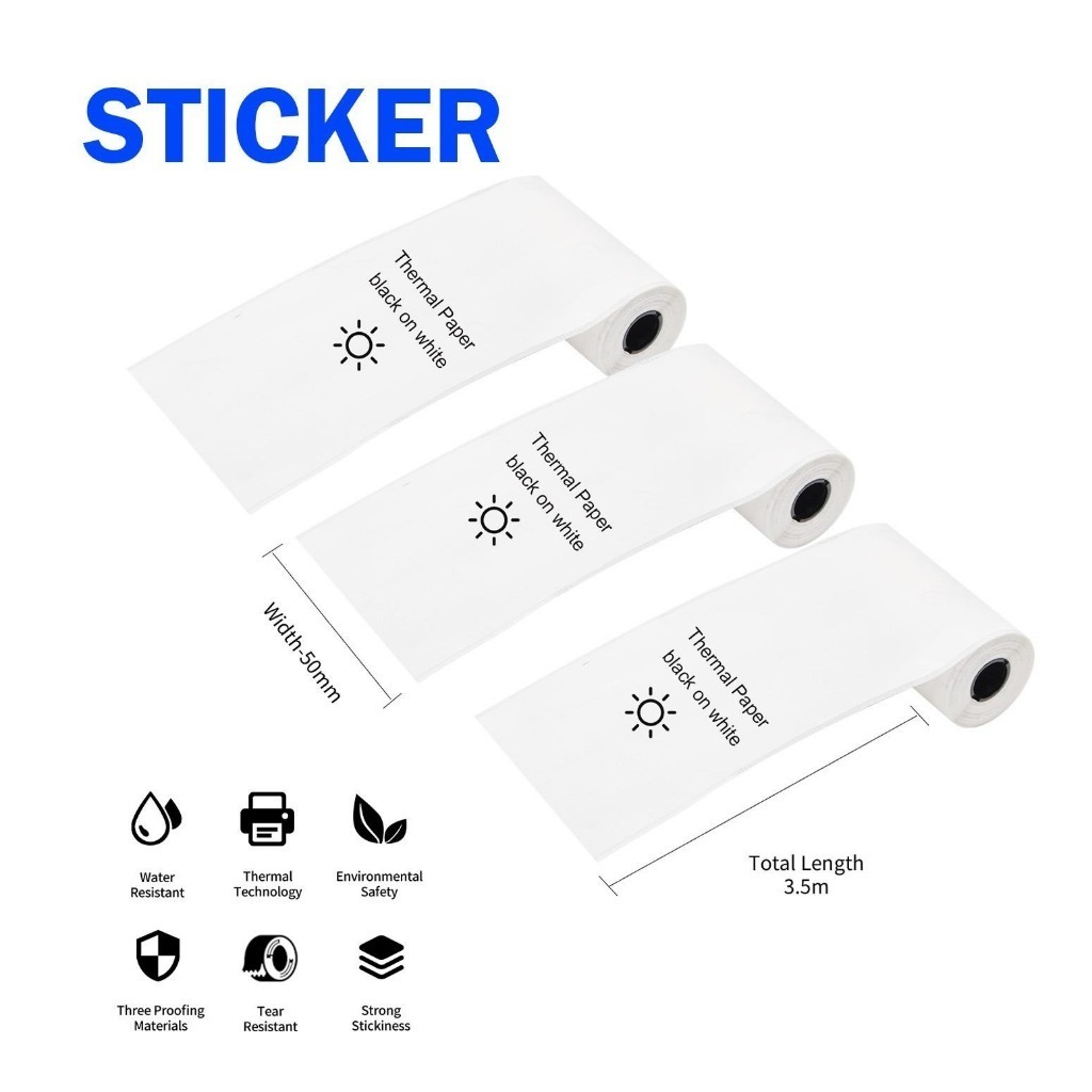 

UPLU Sticker Thermal Paper 53x6.5mm Color / Sticker Roll Paper Compatible with Phomemo T02