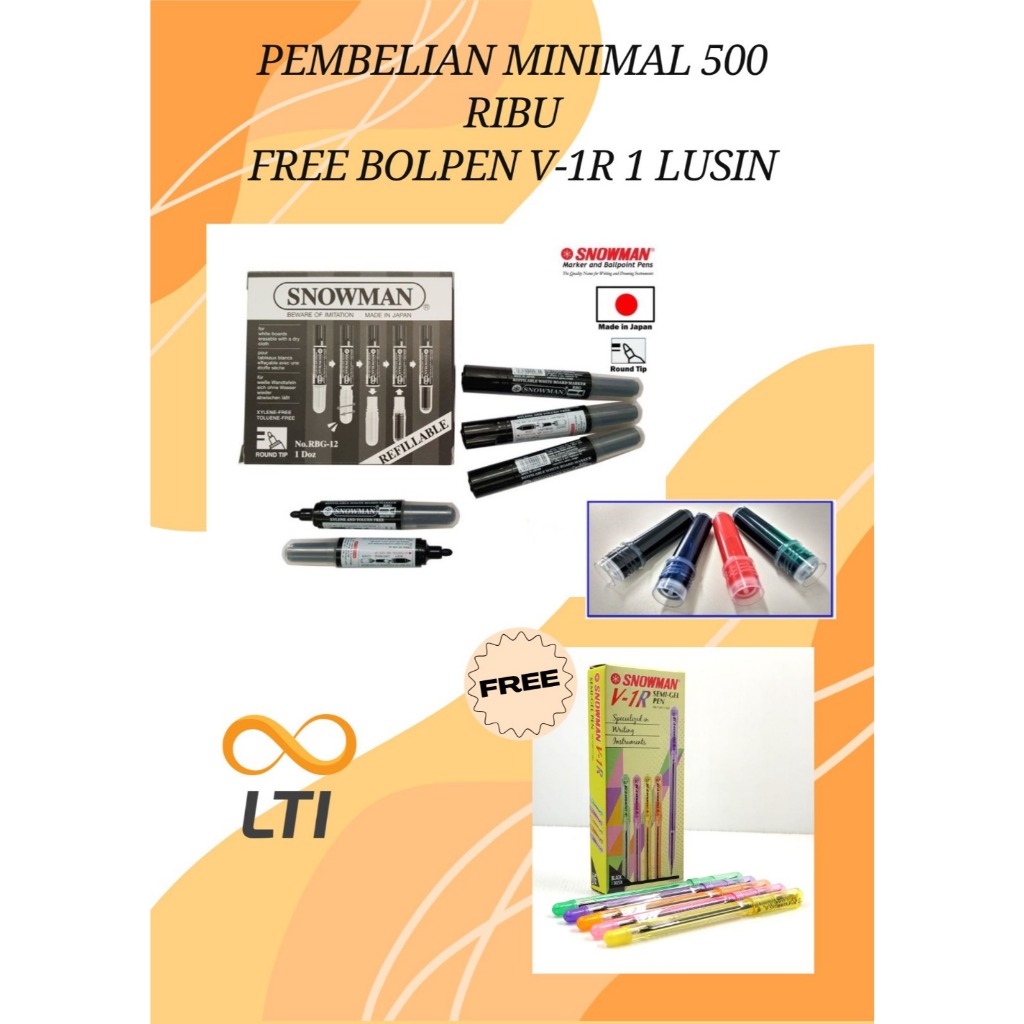 

Snowman Cartridge Refill Ink CRBG - Tinta isi ulang spidol white board Refillable - HEMAT