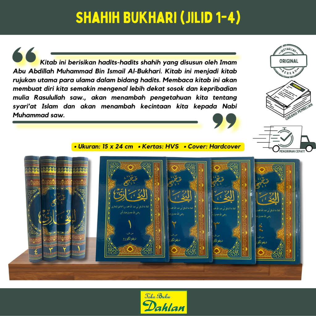 SHAHIH BUKHARI 4JILID, HVS HARDCOVER, Imam Abu Abdillah Muhammad Bin Ismail Al-Bukhari KERTAS HVS, H