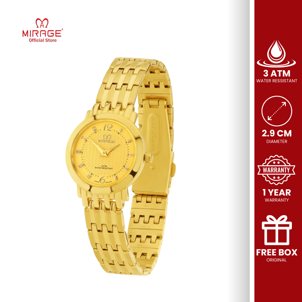 Mirage Jam Tangan Wanita Elegant Mewah Gold Emas Anti Karat Original 7392 L Anti Air Bergaransi