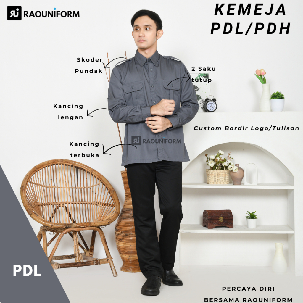 Kemeja PDL PDH Harian/Baju PDL Kantor/PDL Pria Lengan Panjang/Seragam PDL Custom Bordir/PDL Wanita