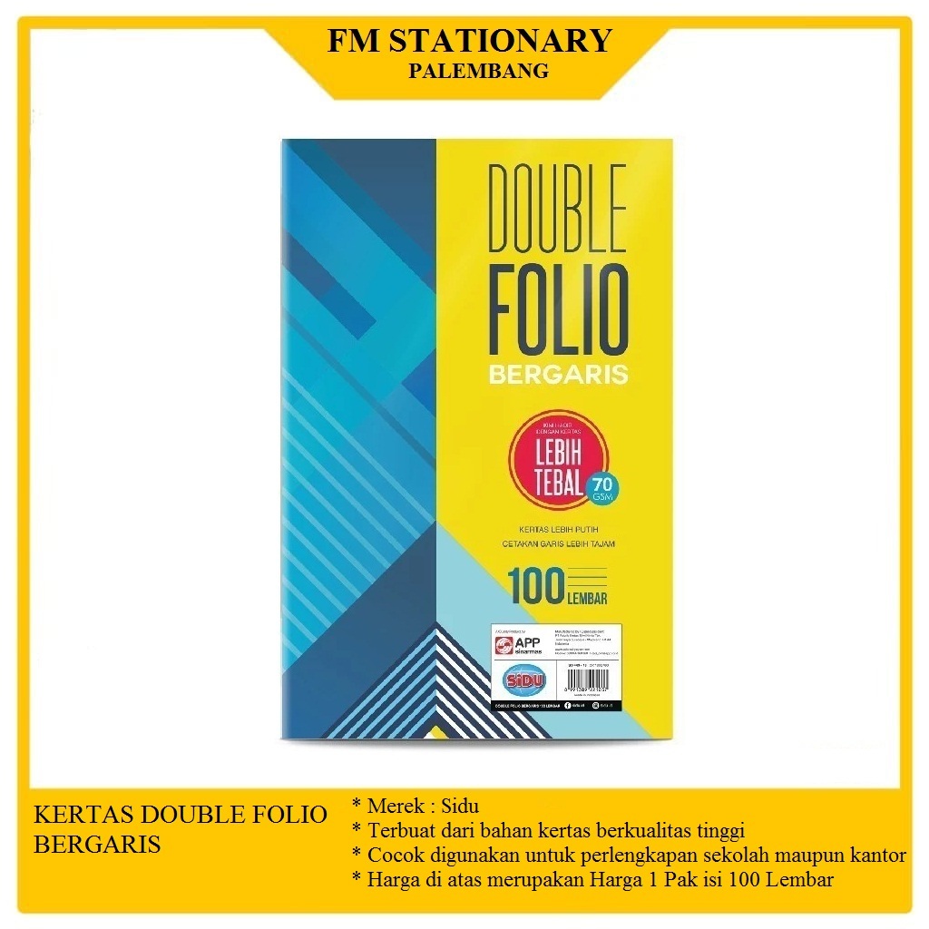 

Double Folio Bergaris 70gsm SIDU / (1pak isi 100lmbr) atau /15lembar