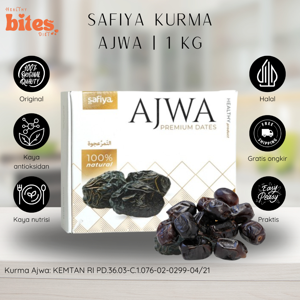 

Kurma Ajwa Safiya 1Kg Premium - Kurma Nabi Original Asli Madinah | Healthy Bites Diet Store