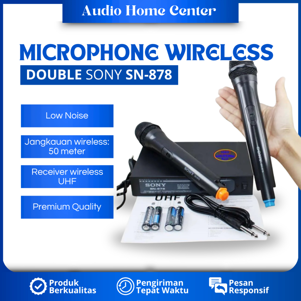 MICROPHONE WIRELESS DOUBLE SONY SN-878 MIC WIRELESS MIKROFON TANPA KABEL DUAL MICROPHONE WIRELESS