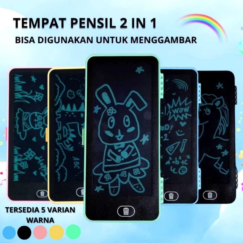 

Tempat Pensil 2 in 1 / Kotak Pensil Case LCD Writing Drawing Box Case Pencil Drawing Pad Edukasi / Papan Coret Kreatif Anak