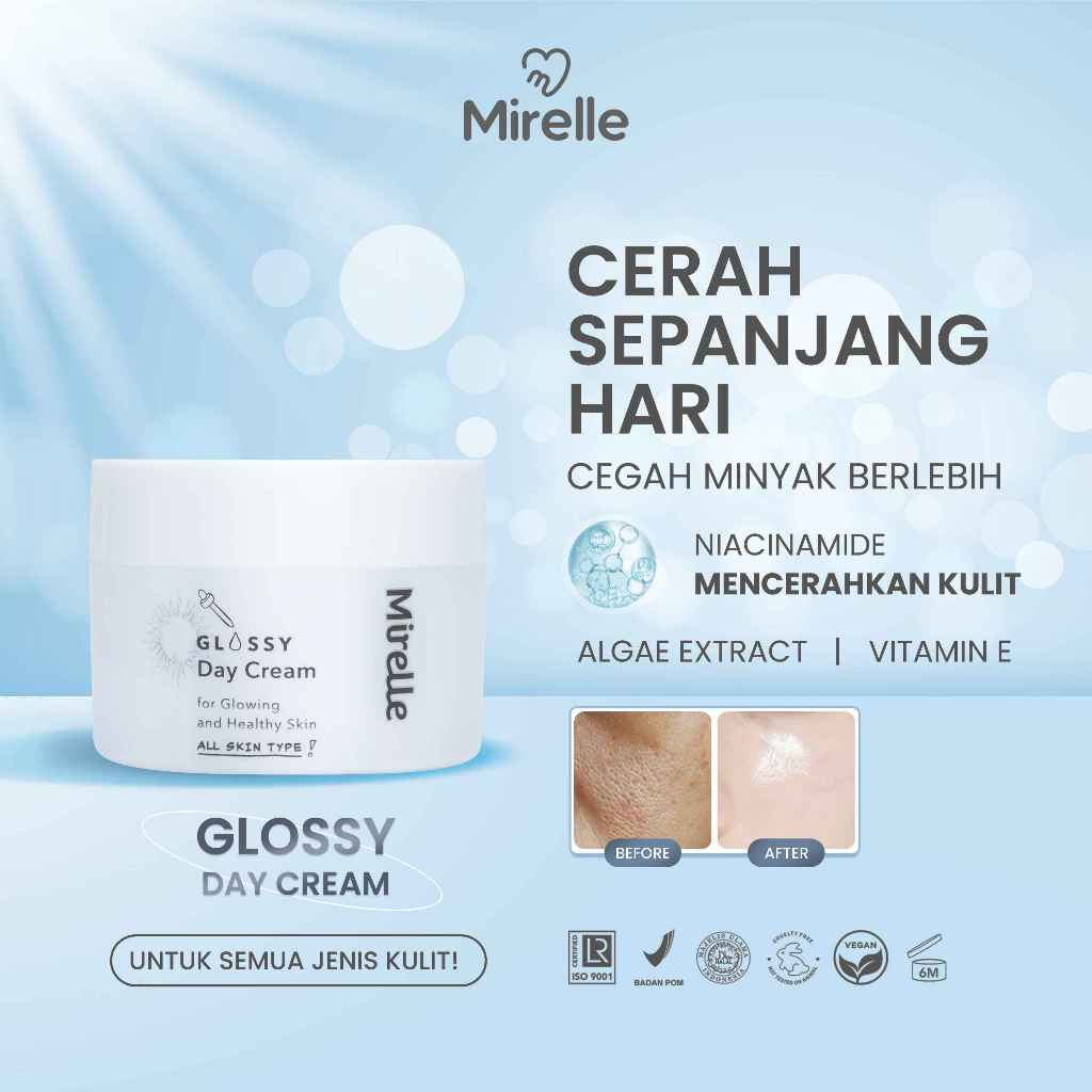Mirelle Glossy Day Cream Pelembab Wajah 20g Skincare Melembabkan dan Mencerahkan Kulit