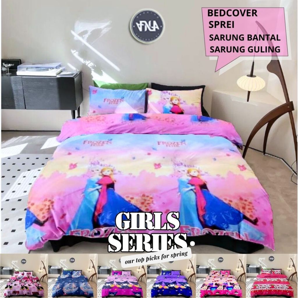 [GIRLS SERIES] Bedcover Set Sprei Motif Karakter Anak Perempuan Lucu Ukuran Kasur Single-Extra KIng