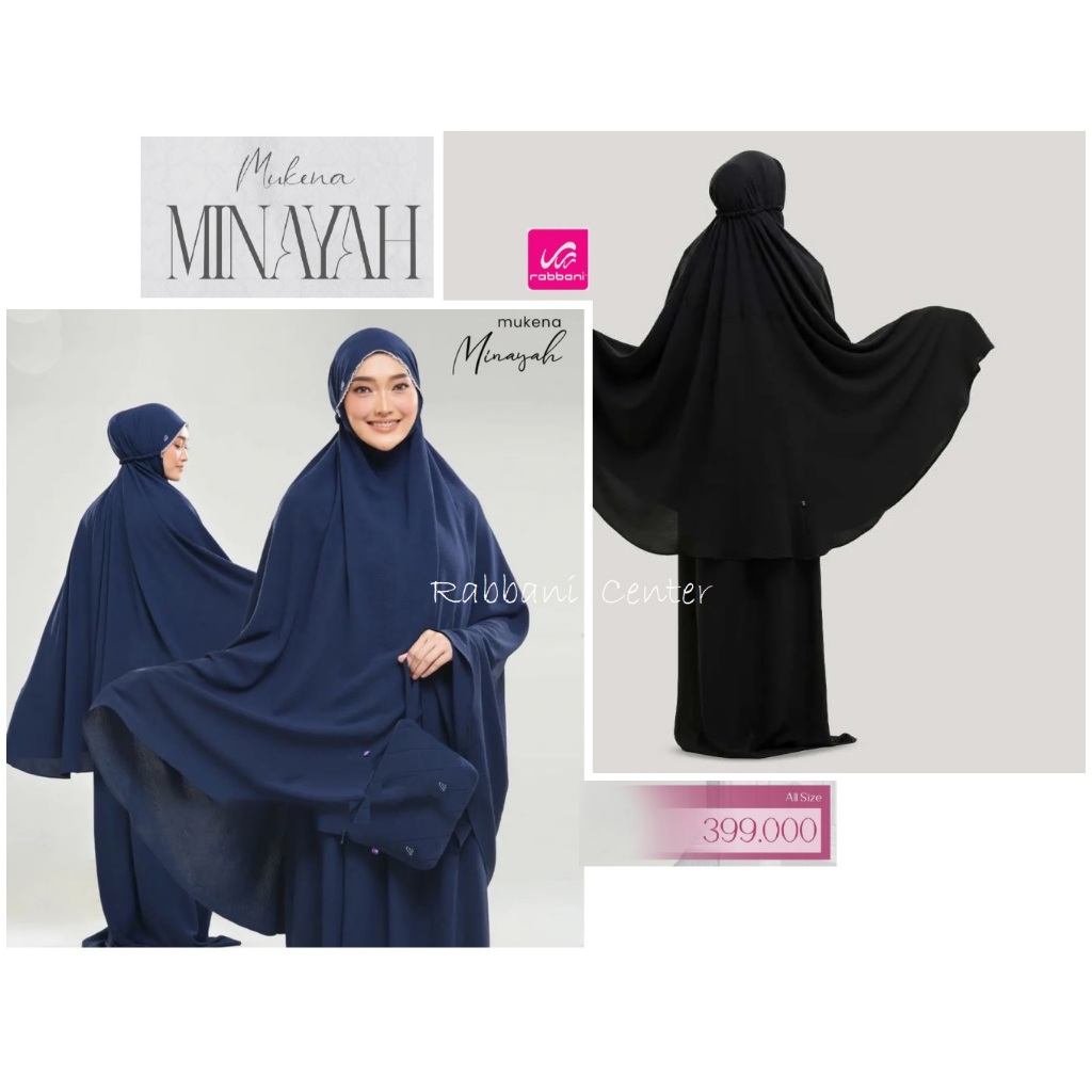 Rabbani -Mukena Minayah Premium Dewasa Size Besar warna Putih Hitam Navy