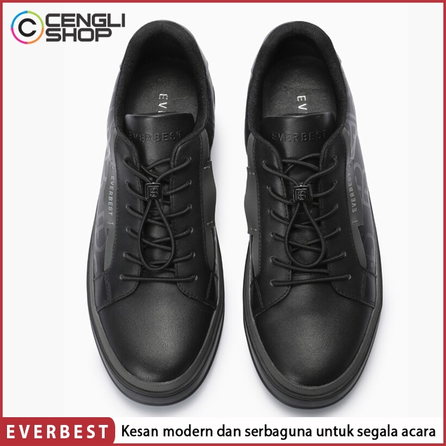 EM55 SEPATU SNEAKER EVERBEST PRIA ORIGINAL CASUAL KETS BRANDED KULIT HITAM