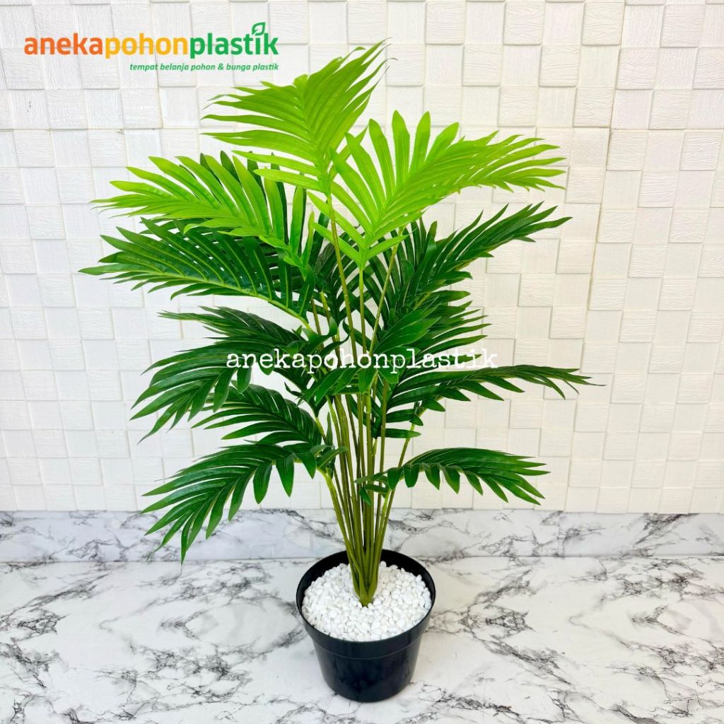 Pohon Daun Palem Kelapa Hijau X18 Semilatex Artificial Pot Dasar Hitam Plastik Dekorasi Ruangan