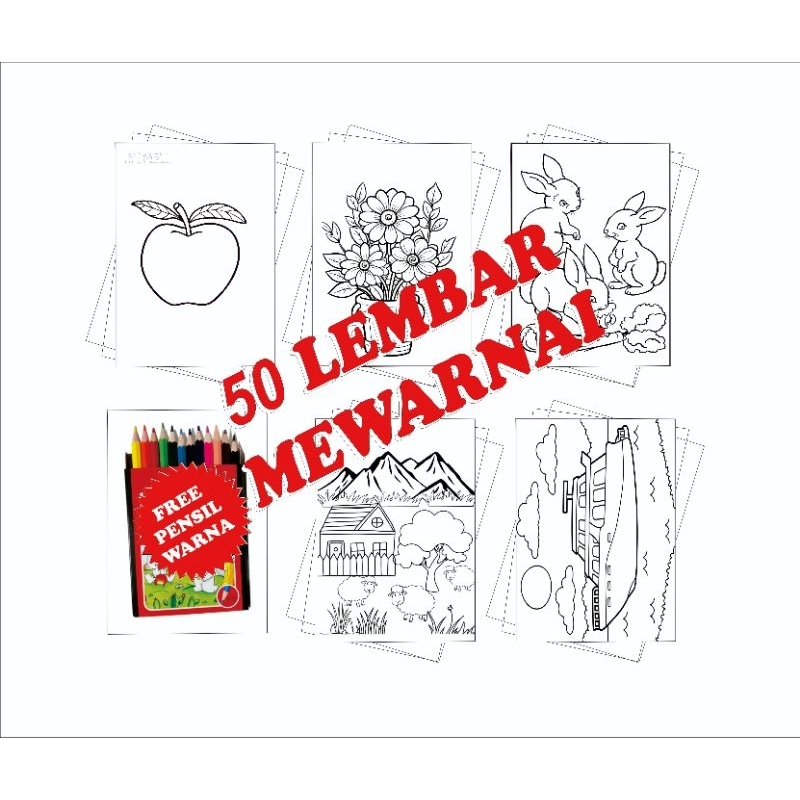 

50 LEMBAR KERTAS MEWARNAI A5 FREE PENSIL WARNA