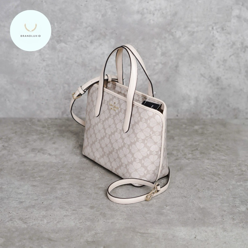 Kate Spade Jacquard Monogram Mini Zip Tote Bag with Long Strap in Beige