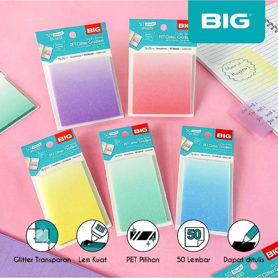 STICKY NOTE BIG PET GLITTER TRANSPARAN/ KERTAS MEMO / MEMO STICKY NOTE WARNA WARNI MURAH