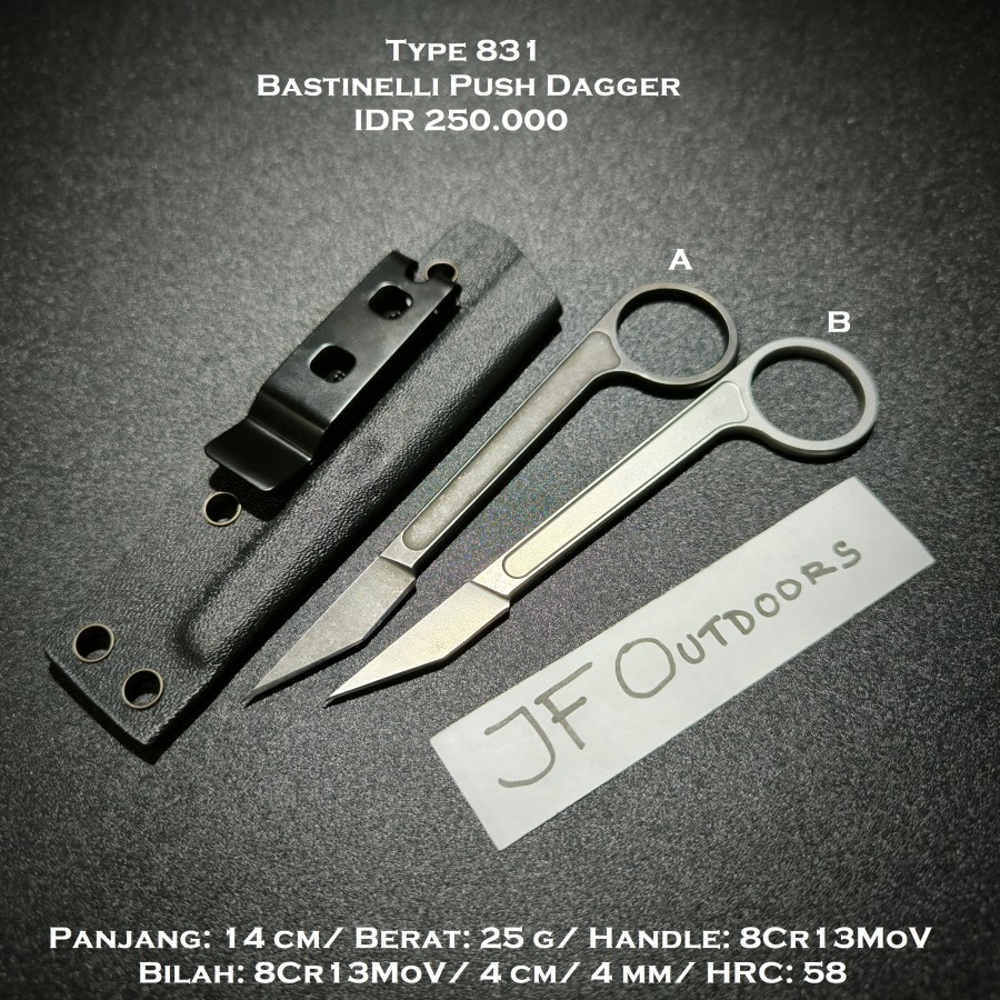 Pisau EDC Bastinelli Style Push Dagger Neck Knife with Kydex