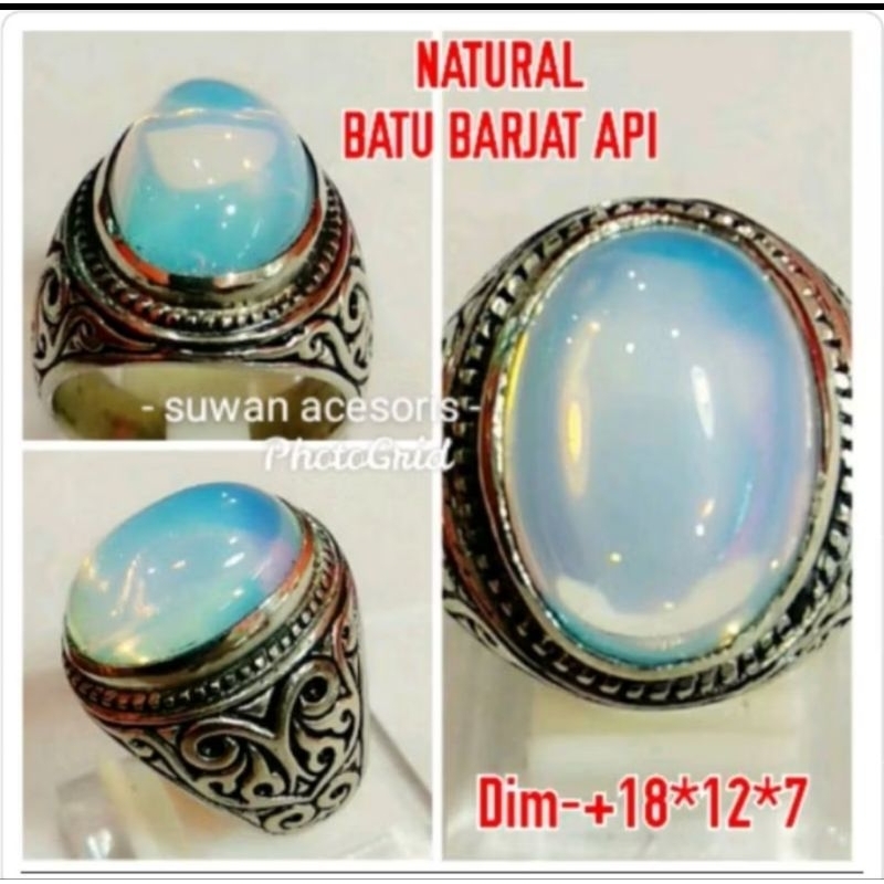 Cincin batu barjat api natiral kawah akik ring perak bali