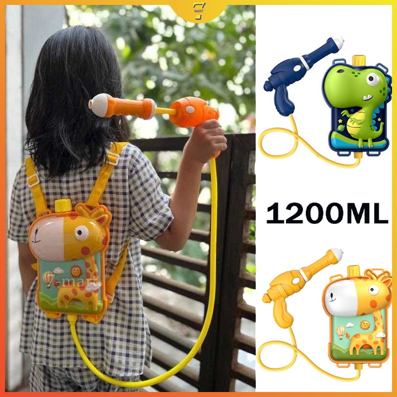 Toy Pistol Air Backpack / Water Gun Dino Jerapah Watergun Bag / Mainan Anak Pistol Air Portabel Bag