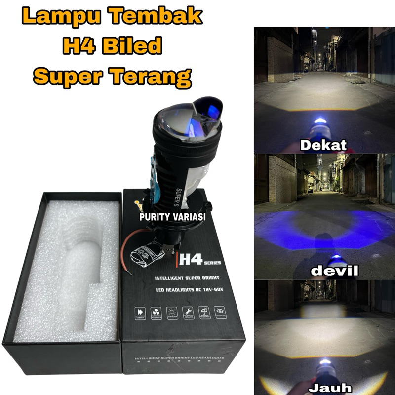 Lampu Tembak H4 Cahaya Biled Super Terang Devil Plus Kipas Pendingin Lampu Sorot Led Utama Soket H4 