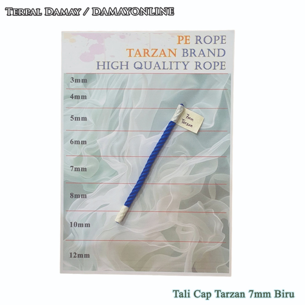 

Tali Tambang PE Cap Tarzan 7mm Biru / Meter ( Harga Per Meter )