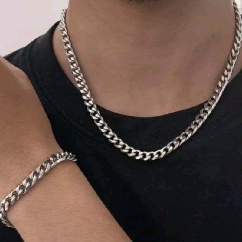 ( BAYAR DI TEMPAT ) 1 SET KALUNG DANG GELANG TITANIUM ANTI KARAT ASLI ORIGINAL