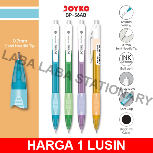 

PEN / PULPEN / PENA JOYKO BP 56 AB 0.7 MM SOFT GRIP KARET SEMI NEEDLE TIP UJUNG JARUM
