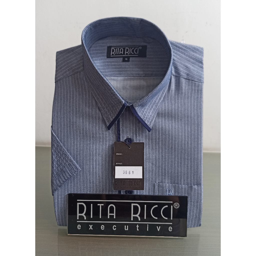 Kemeja Pria Rita Ricci Reguler Motif garis warna biru list navy lengan panjang dan pendek artikel 36