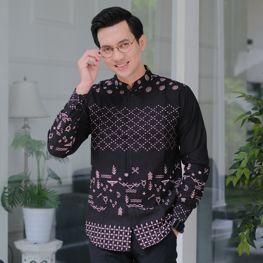 KOKO ATASAN BATIK KEMEJA KOKO BATIK BAHAN PREMIUM LAPIS FURING MOTIF AYAK HITAM PINK