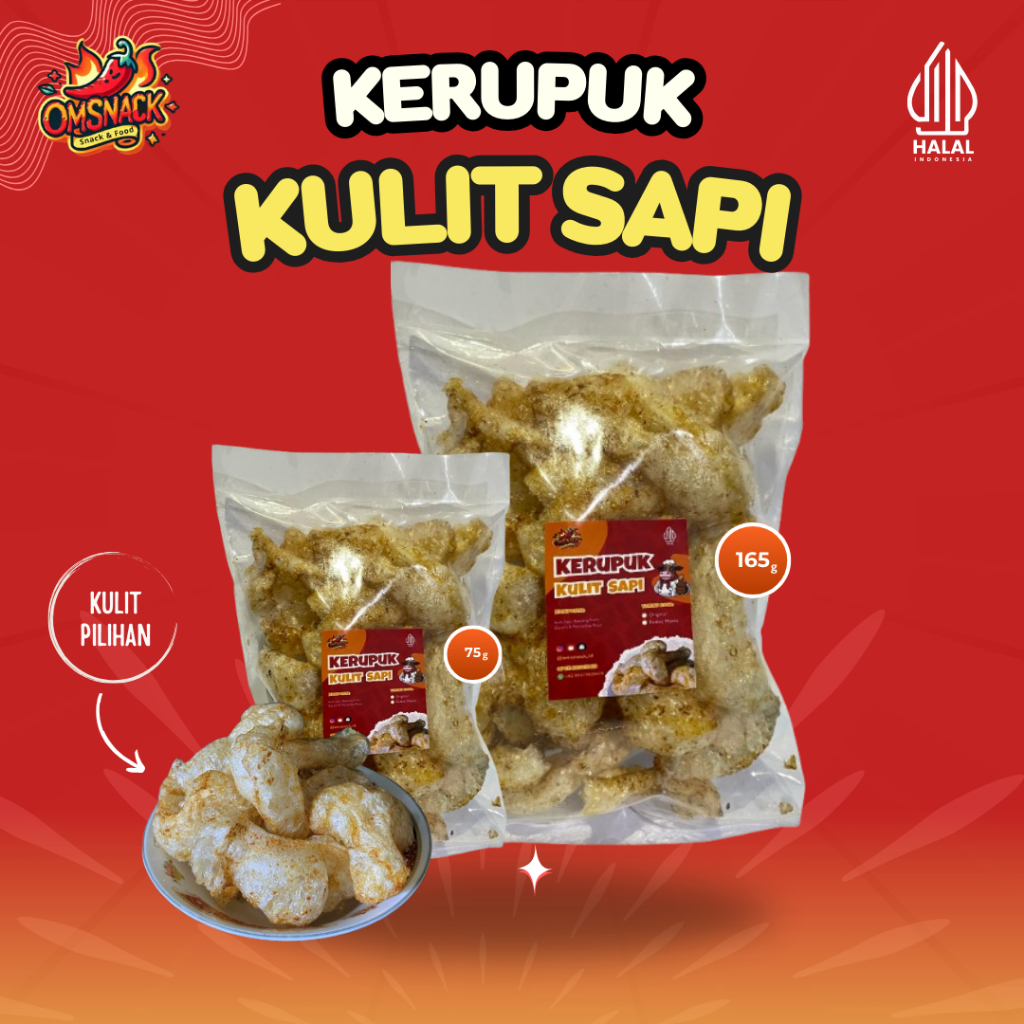 

Kerupuk Kulit Sapi Rambak sapi Asli Renyah Cemilan & Makanan Halal 75gr 165gr