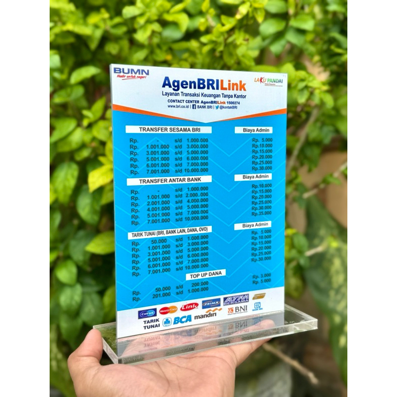 

UKURAN 15x20cm PAPAN AKRILIK MEJA AGEN BRILINK BRI LINK BISA CUSTOM BIAYA ADMIN