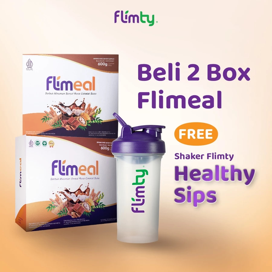 

PAKET 2 BOX FLIMEAL + GRATIS 1 SHAKER FLIMTY HEALTHY SIPS by FLIMTY - 100% ORIGINAL