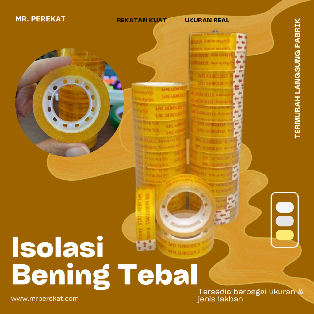 12 PCS Isolasi Bening Kecil Tebal - Selotip Kado Tebal isi 12pcs- Isolasi Toples Kue Kering Ukuran T