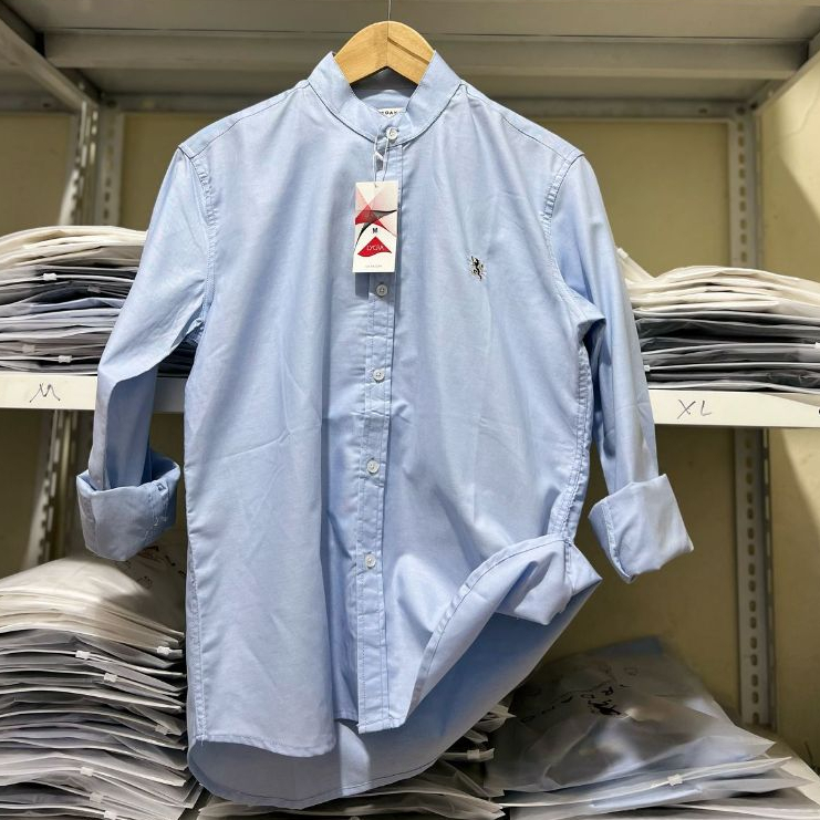 Giordano Kemeja Koko Kerah Sanghai Pria Lengan Panjang Premium Slim Fit bahan katun logo Lion kemeja