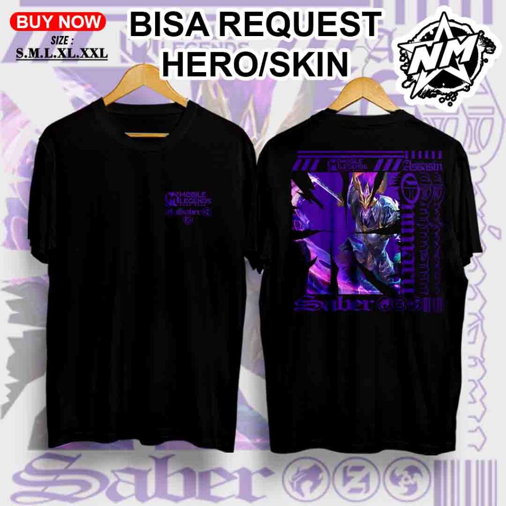 Kaos Saber MLBB - Kaos Mobile Legend - Kaos Skin Onimaru - Kaos custom - Kaos Terbaru 2025 - Kaos Mu