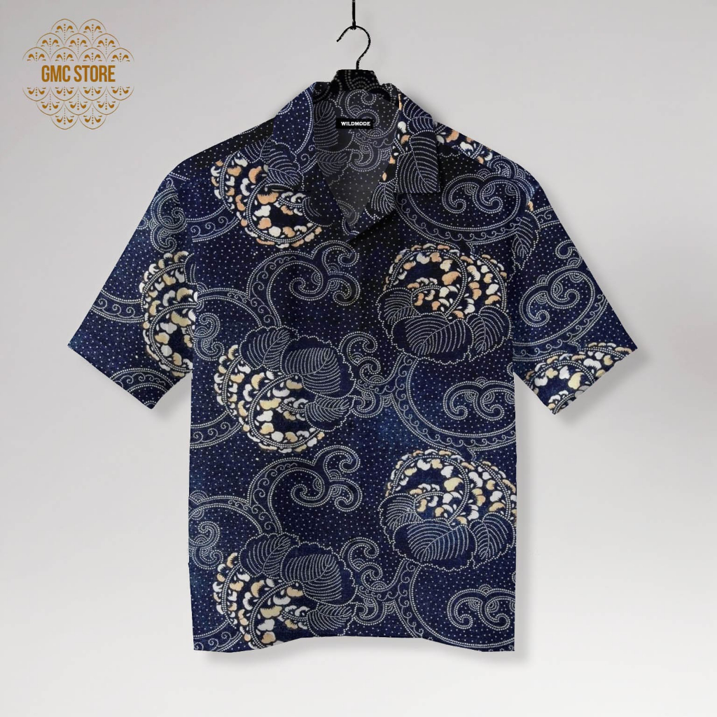 GMC STORE Kemeja Batik Biru Bunga Modern | GMC09 ID:1731010358056880021