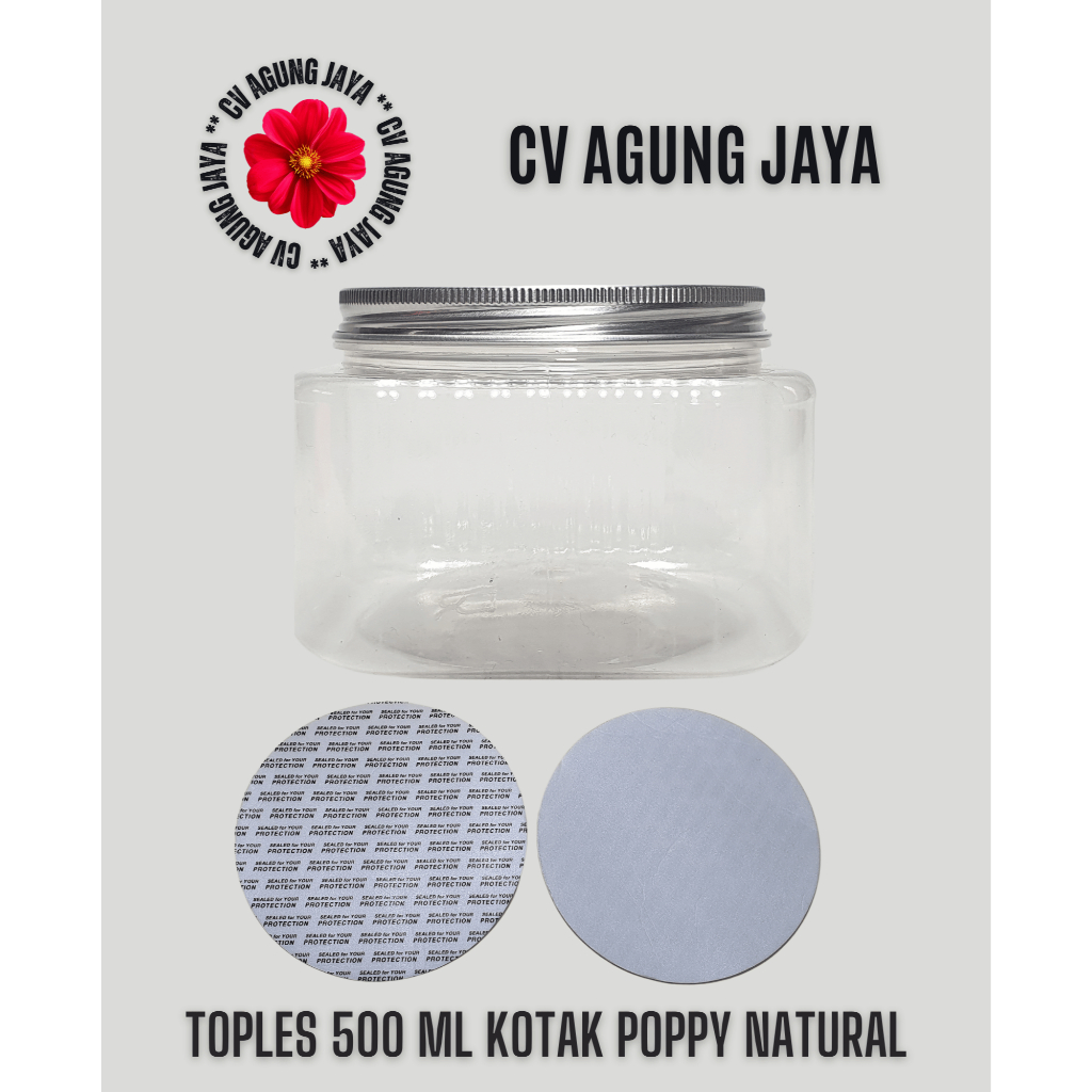 Toples 500 Ml Kotak Poppy Natural Tutup Alumunium  / Toples / Toples Plastik / Toples Tutup Alumuniu