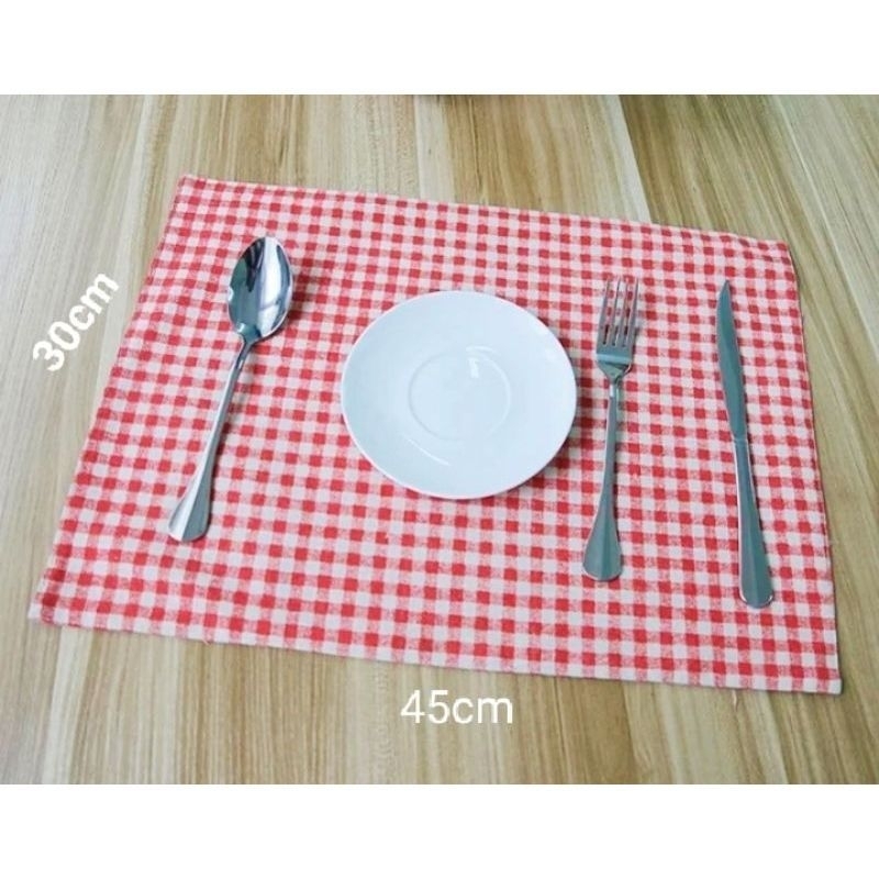 tatakan piring dan gelas persegi panjang tebal motif kotak kotak