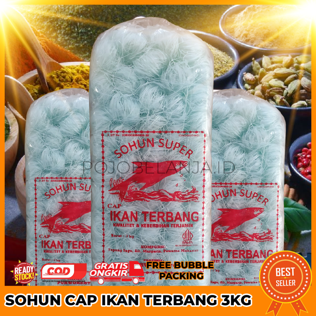 

Sohun Super Cap Ikan Terbang 3Kg - Soun Berkualitas, Bersih, dan Halal