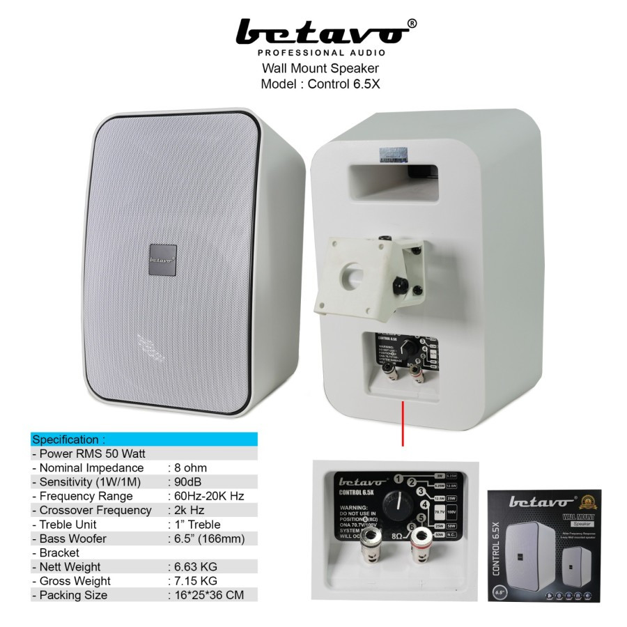 Speaker Passive BETAVO 6"5 INCH Wall Mount Speaker Control 6.5X